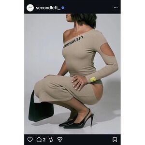 SECONDLEFT Beige One Shoulder Cut Out Bodycon Long Dress 2XL Streetwear